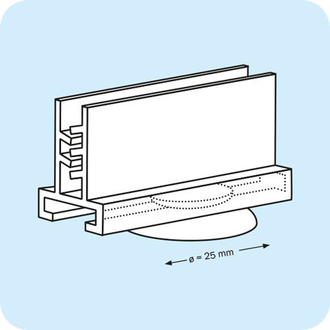 legatoria Ventosa con portabiglietto, 25mm diametro 25mm, con portacarte, angolo di 90 gradi per superfici liscie. Il cartellino risulta essere a 90 gradi rispetto al piano su cui  attacata la ventosa.