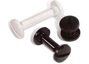 legatoria Viti sepolte rilegatura. plastica 50mm  NERO, lunghezza mm 50, diametro testa 12mm, diametro tubetto 5mm, una testa fissa ed una mobile, LVI6150. Per lunghezza, si intende la distanza INTERNA tra le due teste, che corrisponde allo spessore del volume da rilegare leg531