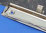 legatoria Molletta fermacarta 120x30mm. portapenne NICHELATA, contiene fino a 100 fogli (10mm), interasse rivetti 87mm. rivetti non inclusi.