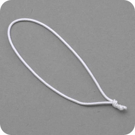 legatoria Anello elastico con nodo150-300mm BIANCO, lunghezza aperto 30cm, lunghezza chiusa 15cm, spessore 1mm. Elastico rivestito in tessuto.