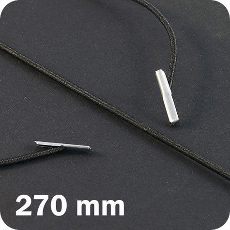 legatoria Elastico con 2 capicorda, lunghezza 270mm NERO, lunghezza 270mm (compresi i 2 capicorda), elastico a sezione tonda rivestito in tessuto, spessore 2,2mm.
