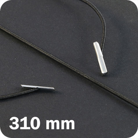 legatoria Elastico con 2 capicorda, lunghezza 310mm NERO, lunghezza 310mm (compresi i 2 capicorda), elastico a sezione tonda rivestito in tessuto, spessore 2,2mm.