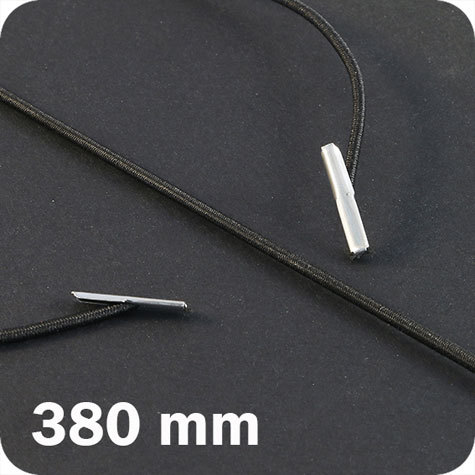 legatoria Elastico con 2 capicorda, lunghezza 380mm NERO, lunghezza 380mm (compresi i 2 capicorda), elastico a sezione tonda rivestito in tessuto, spessore 2,2mm.