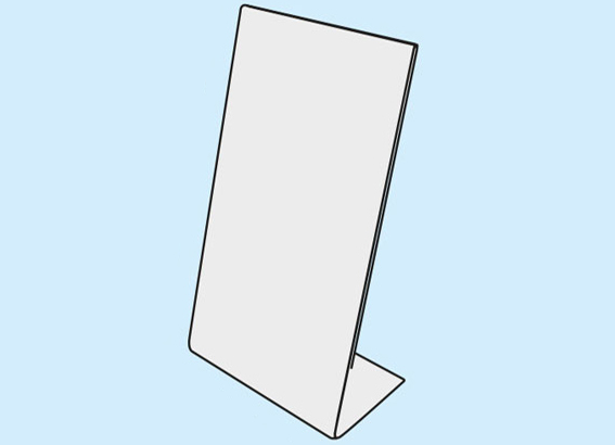 legatoria Porta cartello, acrilico. DIN LONG TRASPARENTE, base a L larga 65mm, in polistirene da 1,5mm, formato DIN LONG (101x215mm) a disposizione verticale leg1364