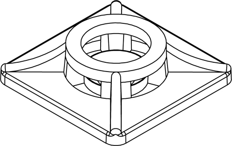 legatoria Basetta autoadesiva 19x19mm BIANCO, in plastica bianca, sezione quadrata, per ancoraggio bidirezionale di fascette in plastica.