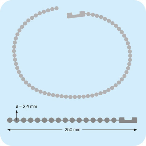 legatoria Catena a sfere, lunghezza 25cm ACCIAIO INOX INOSSIDABILE, diametro sfere 2,4mm, con connettore di chiusura.