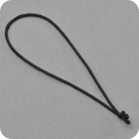 legatoria Anello elastico con nodo 90-180mm NERO, lunghezza aperto 18cm, lunghezza chiusa 9cm, spessore 1mm. Elastico rivestito in tessuto.