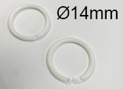 legatoria Anelli apribili in plastica 14mm BIANCO, ROTONDO. Diametro interno: 14mm, diametro esterno 22,6mm, spessore filo: 3,8mm.