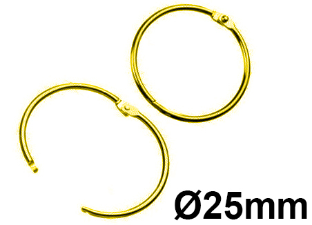 legatoria Anelli apribili metallo ottonato 25mm OTTONATO. Diametro interno: 25mm, diametro esterno 30,50mm spessore filo: 2,70mm.