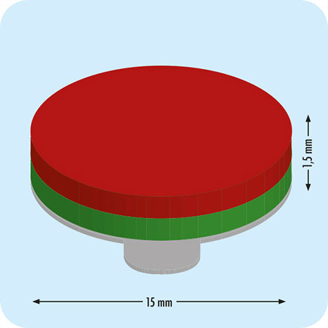 legatoria Calamita autoadesiva, diametro 15mm ADESIVO PERMANENTE (3M 4920) Calamita cilindrica con rivestimento superficiale nichelato, spessore 1.5mm, dischi magnetici al neodimio, calamita con grado magnetico N35. Forza di attrazione massima: 1.300 grammi.
