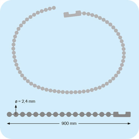 legatoria Catena a sfere, lunghezza 90cm NICHELATA, diametro sfere 2,4mm, con connettore di chiusura.