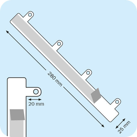legatoria File Strip, Striscia perforata autoadesiva per archiviazione a 4 buchi, 280x25mm BIANCO, in PVC rigido, lunghezza 280mm. Interasse fori 80mm.