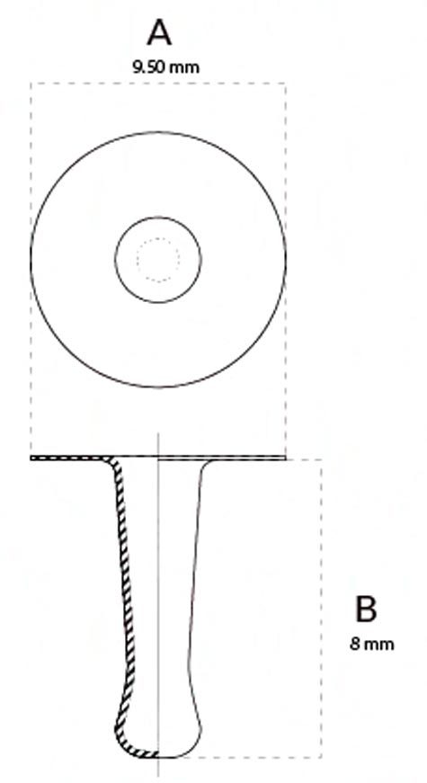 legatoria Olgo maschio di rivetto a doppia testa, altezza 8mm NICHELATO, diametro base 9.50mm, base forata.