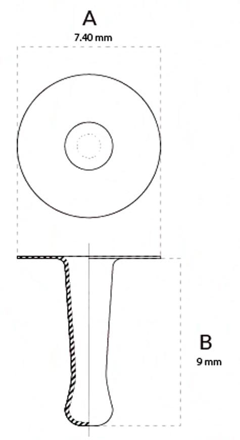 legatoria Olgo maschio di rivetto a doppia testa, altezza 9mm NICHELATO, diametro base 7.40mm, base forata.