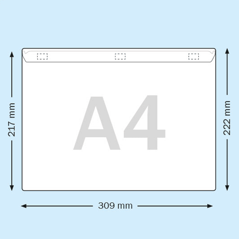 legatoria Busta autoadesiva A4 (210x297mm) in vinile trasparente (colla acrilica trasparente), apertura sul lato lungo, 120 micron*.