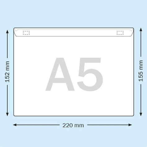 legatoria Busta autoadesiva A5 (210x148mm) in vinile trasparente (colla acrilica trasparente), apertura sul lato lungo, 120 micron*.