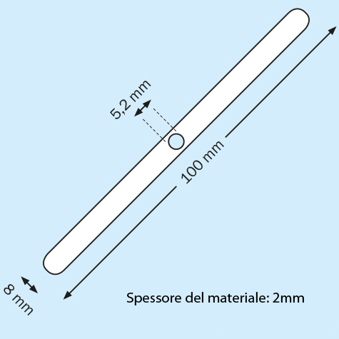 legatoria PiastraFissaggio ganci per campionario ZINCATA. misure: 100 x 8 x 2 mm  forato al centro, foro diametro di 5.2 mm .