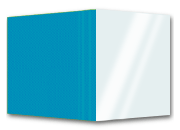legatoria BROSCART, copertine per brossura AZZURRO,  copertina frontale in pvc TRASPARENTE, retro in cartoncino plastificato goffrato trama TELA, 297x455mm, rilega da 2 a 350 fogli.