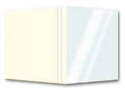 legatoria BROSCART, copertine per brossura BIANCO,  copertina frontale in pvc TRASPARENTE, retro in cartoncino goffrato trama TELA, 297x485mm, rilega da 2 a 650 fogli.