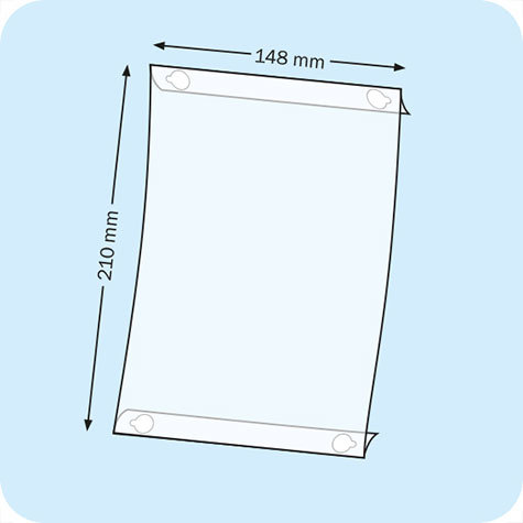 legatoria Porta cartello A5, verticale autoadesivo SEMITRASPARENTE, con 4 DISCHI ADESIVI, formato A5 (210x148mm). In PVC rigido da 400 micron antiriflesso .