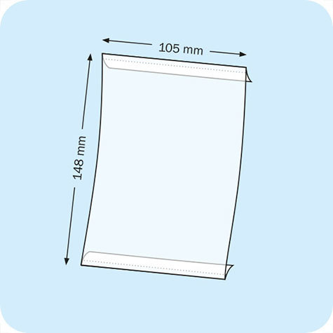 legatoria Porta cartello A6, verticale autoadesivo SEMITRASPARENTE, con 2 STRIP ADESIVI, formato A6 (148x105mm). In PVC rigido da 400 micron antiriflesso.