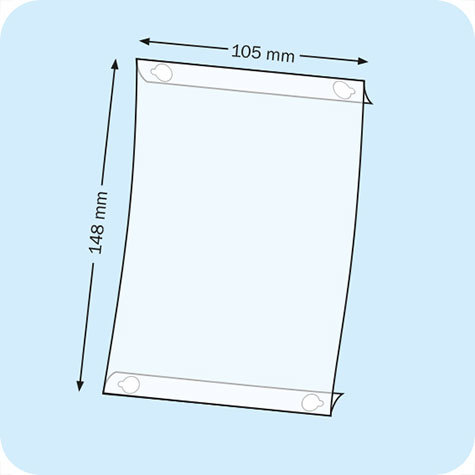 legatoria Porta cartello A6, verticale autoadesivo SEMITRASPARENTE, con 4 DISCHI ADESIVI, formato A6 (148x105mm) In PVC rigido da 400 micron antiriflesso.