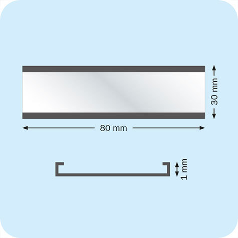 legatoria Porta etichette magnetico 30x80mm Altezza 30mm, lunghezza 80mm, spessore 1mm. Il porta etichette include etichetta in carta e una pellicola protettiva trasparente. Magnete isotropo  .