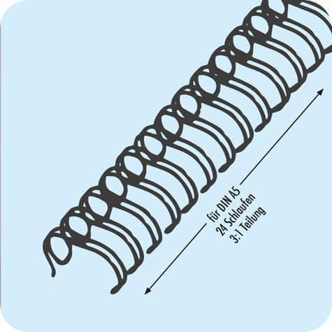 legatoria Spirali metalliche 24anelli, 12,7mm, ARGENTO passo 3:1, lunghezza 210mm, spessore 12,7mm (1-2 pollice), per rilegare fino a 105 fogli da 80 grammi.