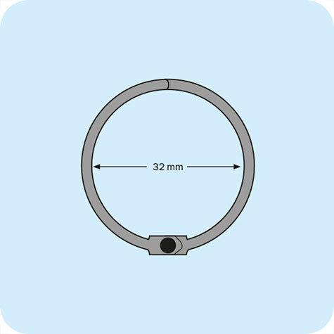 legatoria Anello doppio, apribile NICHELATO 32mm NICHELATO. Doppio anello di rilegatura. Diametro interno: 32mm. Per distanza fori: 80 mm, in metallo nichelato.