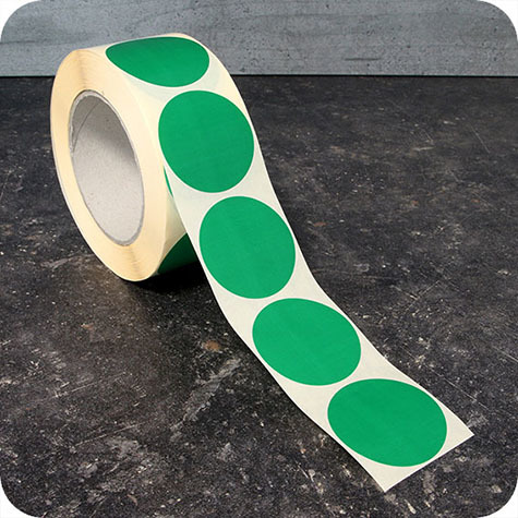 legatoria Bollini autoadesivi colorati diametro 50mm VERDE SCURO, adesivo permanente, in rotolo.