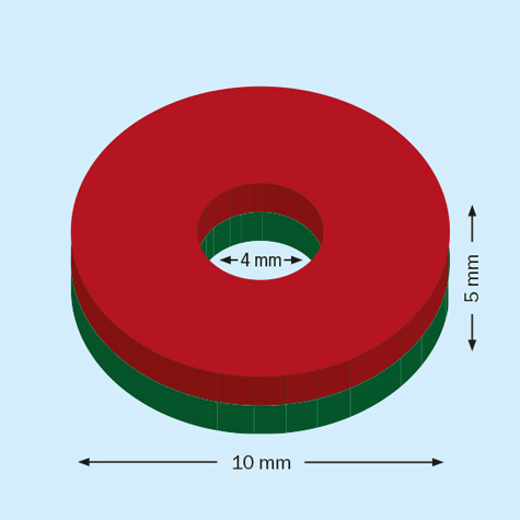 legatoria Rondella magnetica. diametro 10mm Diametro esterno 10 mm. Diametro interno 4 mm. Spessore 5 mm (forza di attrazione: 2500g).