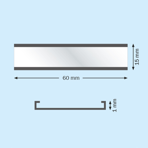 legatoria Porta etichette magnetico 15x60mm Altezza 15mm, lunghezza 60mm, spessore 1mm. Il porta etichette include etichetta in carta e una pellicola protettiva trasparente. Magnete isotropo.