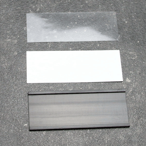 legatoria Porta etichette magnetico 30x100mm Altezza 30mm, lunghezza 100mm, spessore 1mm. Il porta etichette include etichetta in carta e una pellicola protettiva trasparente. Magnete isotropo  .