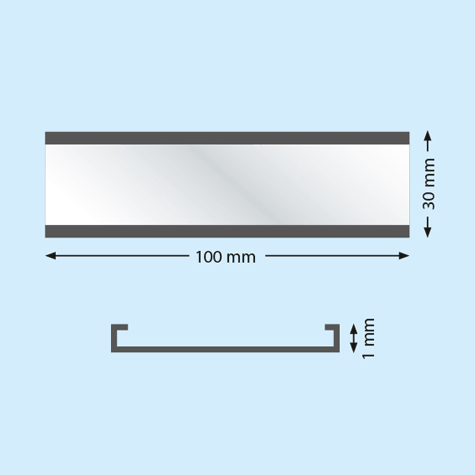 legatoria Porta etichette magnetico 30x150mm Altezza 30mm, lunghezza 150mm, spessore 3mm. Il porta etichette include etichetta in carta e una pellicola protettiva trasparente. Magnete isotropo  .