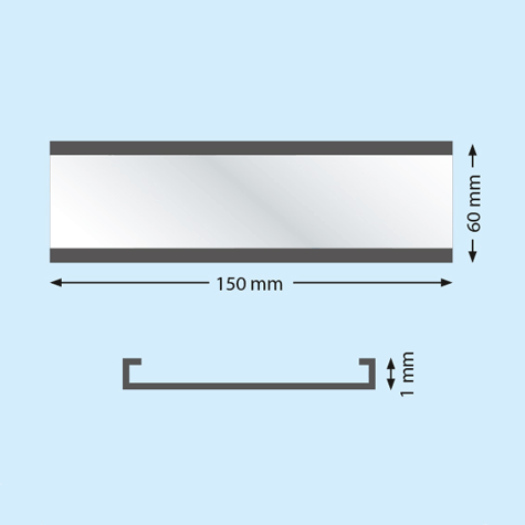 legatoria Porta etichette magnetico 60x150mm Altezza 60mm, lunghezza 150mm, spessore 1mm. Il porta etichette include letichetta in carta e una pellicola protettiva trasparente. Magnete isotropo.