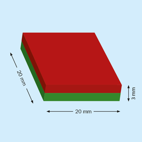 legatoria Calamita quadrata. 20x20x3mm Calamita quadrata  in neodimio, grado magnetico N45 (forza di attrazione: 4200g).