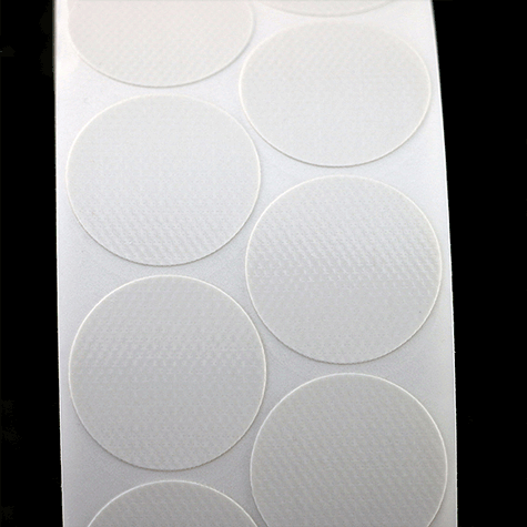 legatoria Bollini autoadesivi tessuto, 15mm  BIANCO, diametro 15mm, adesivo permanente, in rotolo.