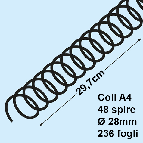 legatoria Spirali plastiche COIL, 28mm, TRASPARENTE formato: A4. Diametro: 28mm. Capacit: 236 fogli. Colore: trasparente. .