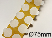 legatoria Bollini biadesivi diametro 75mm adesivo permanente da entrambi i lati, con strap per agevolare la rimozione del bollino dalla pellicola, in rotolo LEG4128