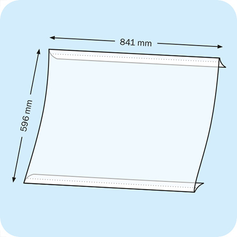 legatoria Porta cartello A1, orizzontale autoadesivo SEMITRASPARENTE, con 2 STRIP ADESIVI, formato A1 (841x596mm). In PVC rigido da 400 micron antiriflesso.