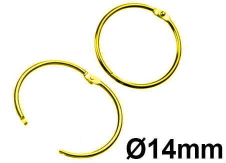legatoria Anelli apribili metallo ottonato 14mm OTTONATO. Diametro interno: 14mm, diametro esterno 20mm spessore filo: 2,15mm.