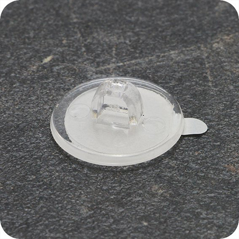legatoria Basetta autoadesiva con occhiello, 20mm TRASPARENTE, in plastica, sezione rotonda, base autoadesiva removibile .