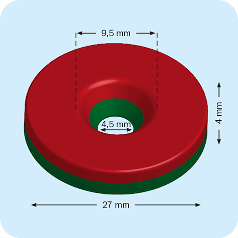legatoria Magnete con foro svasato, 27mm NICHELATO, in metallo, con magnete al neodimio N35. Diametro: 27mm, altezza: 4mm, larghezza foro: 4.5-9.5mm (forza di attrazione:8000g).
