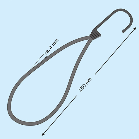legatoria Corda elastica, gancio metallico 150mm Con cordino elastico intrecciato PE, 4mm di spessore, nero.