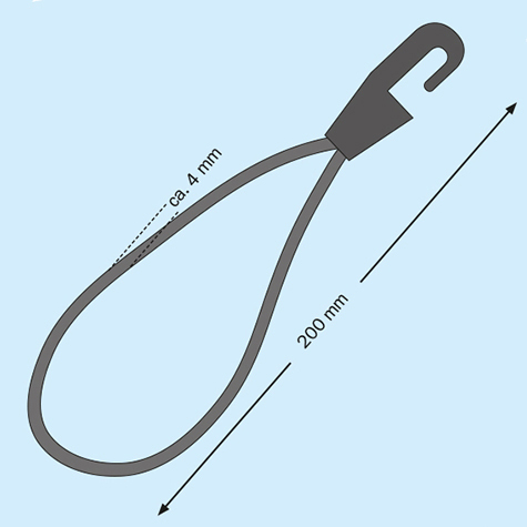 legatoria Corda elastica, gancio plastico 200mm Con cordino elastico intrecciato PE, 4mm di spessore, nero.