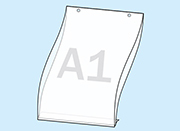 legatoria Porta cartello A1, verticale OCCHIELLATO SEMITRASPARENTE, con 2 OCCHIELLI nichelati da 4mm PER APPENSIONE, formato A1 (860x595mm). In PVC rigido da 400 micron antiriflesso LEG4392
