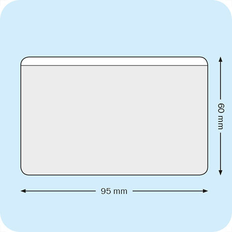 legatoria Portabiglietti da visita adesivo 95x60mm Business Card Pocket in vinile trasparente 120micron, apertura sul lato lungo, il foglio frontale  ribassato e il retro  autoadesivo.