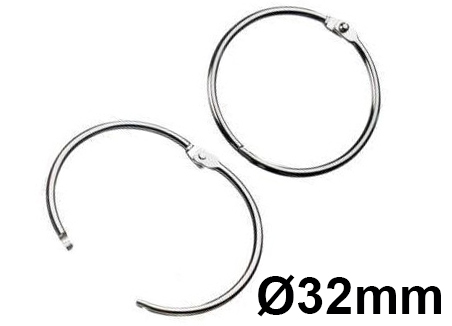 legatoria Anello apribile metallo NICHELATO 32mm NICHELATO. Diametro interno: 32mm, diametro esterno 37,10mm spessore filo: 2,70mm.