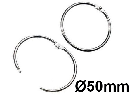 legatoria Anello apribile metallo NICHELATO 50mm NICHELATO. Diametro interno: 50mm, diametro esterno 57,50mm spessore filo: 3mm.