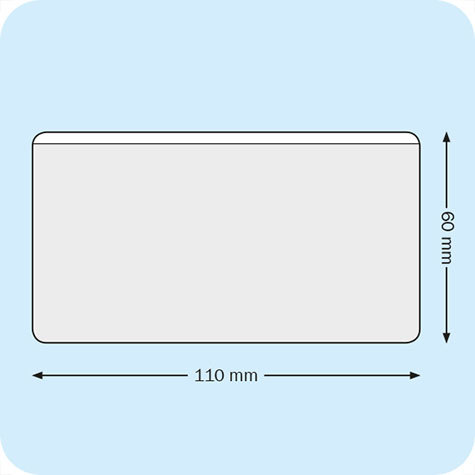 legatoria Portabiglietti da visita adesivo 110x60mm Business Card Pocket in vinile trasparente 120 micron, apertura sul lato lungo, il foglio frontale  ribassato e il retro autoadesivo.